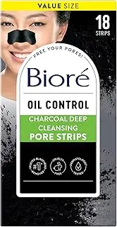 Biore Charcoal Deep Cleansing Pore Strips, Nose Strips for Blackhead Removal on Oily Skin, Features C-Bond Technology with Instant Pore Unclogging, 18 Count
