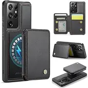 [ELEPIK] for Samsung Galaxy S21 Ultra Case, Removable Magnetic Wallet Case with Card Holder, Kickstand, [Compatible with MagSafe] [RFID Blocking] with Wireless Charging for Galaxy S21 Ultra Case, Black
