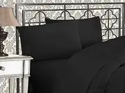 Elegant Comfort Luxurious 1500 Premium Hotel Quality Microfiber Three Line Embroidered Softest 4-Piece Bed Sheet Set, Wrinkle and Fade Resistant, Queen, Black
