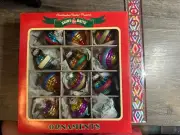 Radko SHINY BRITE Christmas Striped Atomic Tops Mini 12-ct Glass Ornaments - New