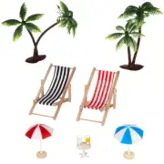2PCS Beach Landscape Set Mini Palm Trees Parasols Deckchairs Beverages