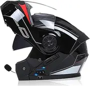 DOT Approved Full Face Flip Up Anti-Fog Double Visor Helmet Bluetooth Modular Motorcycle Helmet Built-in Dual Speaker with Microphone for Men and Women