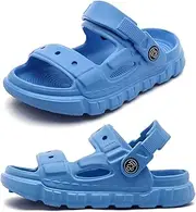 [LONSOEN] Kids' EVA Slide Sandals Non-Slip Toddler Clog Sandals Shoes for Boys & Girls Summer Beach Pool Slipper Children Water Shoes with Adjustable Back Strap, 028 Blue, 8 Toddler