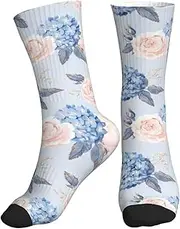 [OAROK] Flowers Stripe Sport Running Calf Socks Performance Breathable Crew Socks For Men Women