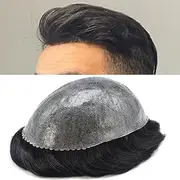 LYRICAL HAIR Toupee for Men All Poly Skin Hairpieces Black Brown Blonde Human Hair System Replacement Natural All Pu Wig (1B Off Black)