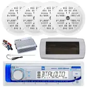 Dual Bluetooth Marine Radio, Cover, Antenna,Amp w/Kit, 4x 4'' 100W White Speaker