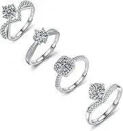 [Lotus Karen] 925 Silver Combination Rings for Women Four Adjustable Finger Rings Adjustable Thumb Rings for Women Gifts