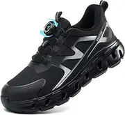 [AEKYIWL] Safety Shoes Men Women Work Shoes Lightweight Sporty Breathable Laces Without Tying Screw Lock Steel Cap Shoes Non-Slip, Black, 9 US
