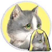Cat Prints Adorable Grey Kitten over Yellow Round Beach Towel