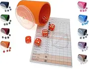 DiceCupFlex - Flexible Dice Cup with Lid Including 5 Dice and Dice Block, Game Block - Made in Germany (Orange)
