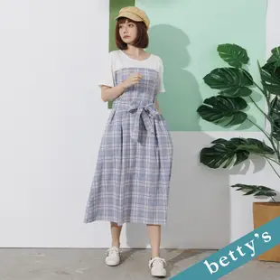 betty’s貝蒂思(21)格紋拼接綁帶洋裝(藍色)