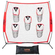 VEVOR 8 x 8 ft Football Trainer Throwing Net, Training Throwing Target Practice Net with 5 Target Pockets, Knotless Net Includes Bow Frame and Portabl