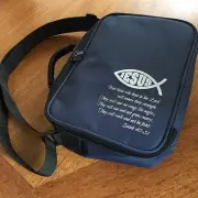 Navy Bible Bag Blue Cover Jesus fish Isaiah 40:31 Church Christian gift