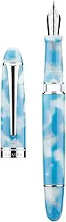 Asvine P50 Piston Fountain Pen Sky Blue Resin, Fine Nib Silver Trim Smooth Writer Collection with Pen Case Gift Set