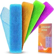 4 Pieces African Net Sponge ,Exfoliating Shower Body Scrubber Back Scrubber Skin