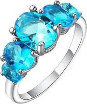 [VPbao] Women Ring CZ Cubic Zirconia Five Oval Crystal Engagement Wedding Rings Blue