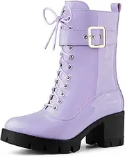 [Allegra K] Women's Zip Platform Chunky Heel Combat Boots