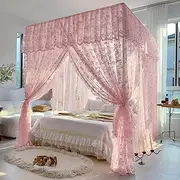 Retro Lace Mosquito Net Romantic Bed Curtain Canopy for Girls Adults Women Wedding Full Queen King Cal King Size Bed (California King, Pink)
