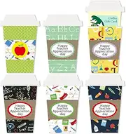 Meiidoshine 6 Pack Teacher Appreciation Coffee Gift Card Holders, Coffee Cup Giftcard Holder Appreciation Present for Teachers School Tutor