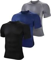 [BOOMCOOL] Mens Compression Shirts Short Sleeve,Sports Base Layer T-Shirts Tops, Athletic Workout Shirt 3 Pack