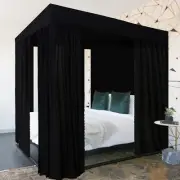 Black Canopy Bed Curtains - 4 Corner Post Bed Curtains Canopy Queen Bed Canop...