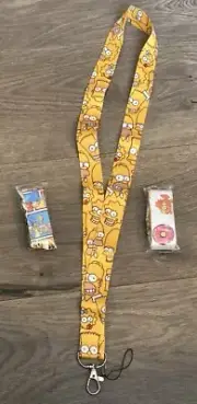 Simpsons Cartoon Lot3 2 Family 1 Dunkin Themed White ID Holder Lanyard Keychain