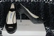 NIB Jimmy Choo Swarovski Crystals Stars Platform Peep Toe Heels Chanel Dust Bag