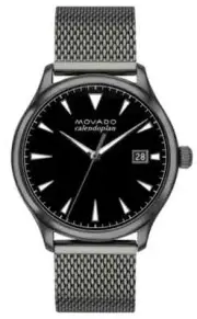 MOVADO Heritage Mens Black Dial Illuminating Indices Ion Plated Mesh Strap Watch
