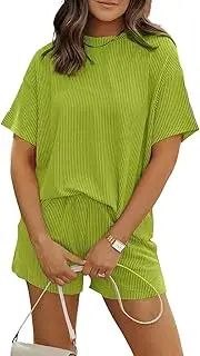 [Generic] Elvessa Ribbed Short Set, Elvessa Textured Set Womens Casual Short Sleeve Shorts Two Piece Sets, Can Stay at Home or Go Out