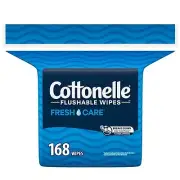 Fresh Care Flushable Wet Wipes, Adult Wet Wipes, 1 Refill Pack, 168 Wipes Per Pa