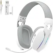 ATTACK SHARK L90 Wireless Gaming Headphone,Bluetooth/2.4Ghz/USB,Noise Cancelling with Detachable Microphone,HiFi Stereo,RGB,Foldable,Customize via Software for Laptop/Cellphone/PS4/PS5/PC/Xbox- White