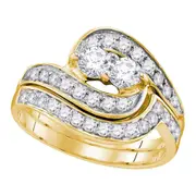 14k Yellow Gold Round Diamond Bridal Wedding Ring Set 1 Ctw (Certified)