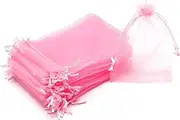 Bezall 50PCS Organza Bags 4x6 Inches, Pink Sheer Wedding Favor Bags with Drawstring, Jewelry Pouches Party Festival Gift Candy Bags