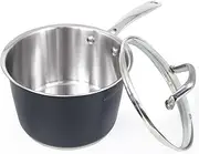 HOMICHEF Matte Polished Nickel Free Stainless Steel 2.37 L Sauce Pan with Glass Lid (No Toxic Non Stick Coating) - Navy Gray Non Stick Non Toxic Stainless Steel Cookware Noble Saucepans
