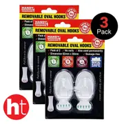 Handy Hardware 3 Packs of Removable Hooks Oval Clear Plastic 62mm x 38mm 2pcs