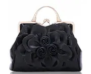 Womens Rose Flower Evening Clutches Formal Party Totes Shoulder Bag-Black