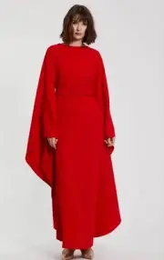 MAC DUGGAL #20960 LONG FORMAL KAFTAN DRESS CREPE FABRIC CHERRY RED SIZE M NWT