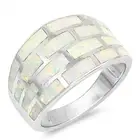 Wide Band Design Ring Sterling Silver 925 Design Fire Lab Opal Size 5 6 7 8 9 10