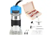 Wood Router, Electric Woodworking Engraving Set with 15-Piece Router Bit for Electric Wood Trimmer Edge Router 1/4 800W 30000 RPM (6.35mm), Router Tool (Blue)