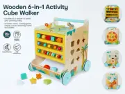 Baby Toddler Educational Toy Wooden Walker Cube Beads Maze Activity Shape Sorter