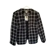 Anne Klein Tweed Blazer Jacket Size 14 Black White Open Front Career NEW