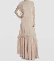 $1455 Badgley Mischka Women's Pink Sequin Feather Trim Gown Dress Size 14