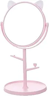 Makeup Mirror 360 Degree Rotation Table Top Cosmetic Mirror with Storage Tray Home Household Use