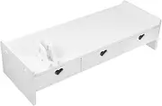 Homoyoyo Ergonomic Desktop Monitor Stand with Drawer Storage Height Riser for Laptop Keyboard Organization Minimalist Design for Office Workspace Finish