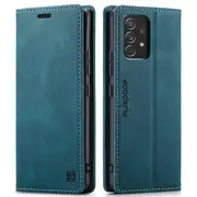 AutSpace For Samsung Galaxy A04S /A13 4G 5G Case RFID Blocking Retro Flip Premium Leather Card Holder Wallet Cover - Cyan Blue