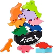 11Pcs Montessori Wooden Dinosaur&Animal Stacking Blocks, Balance Game Toys for Toddlers Kids, Early Educational Dinosaur Blocks Toys - Best Christmas Birthday