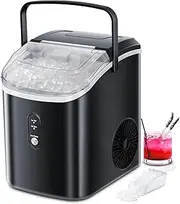 Nugget Ice Makers Countertop, Crushed Ice Maker with 35Lbs/24H,Soft Chewable Ice, Pebble Ice Maker with Self-Cleaning, Ice Scoop and Ice Basket,for Home,Office,Kitchen,Stainless Steel (Black)