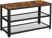 SONGMICS Vintage Shoe Bench, 3-Tier Shoe Rack, Storage Organizer Seat, Wood Look Accent Furniture Metal Frame Entryway, Living Room, Hallway, ULBS73X