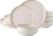 [AmorArc] Ceramic Dinnerware Sets, Wavy Rim Stoneware Plates and Bowls Sets, Highly Chip and Crack Resistant | Dishwasher & Microwave Dishes set, Service for 4 (12pc)-Speckled Cappuccino