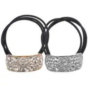 2Pcs Rhinestone Hair Cuff Ponytail Holder Punk Style Elastic Hair Band Tie Assorted Color